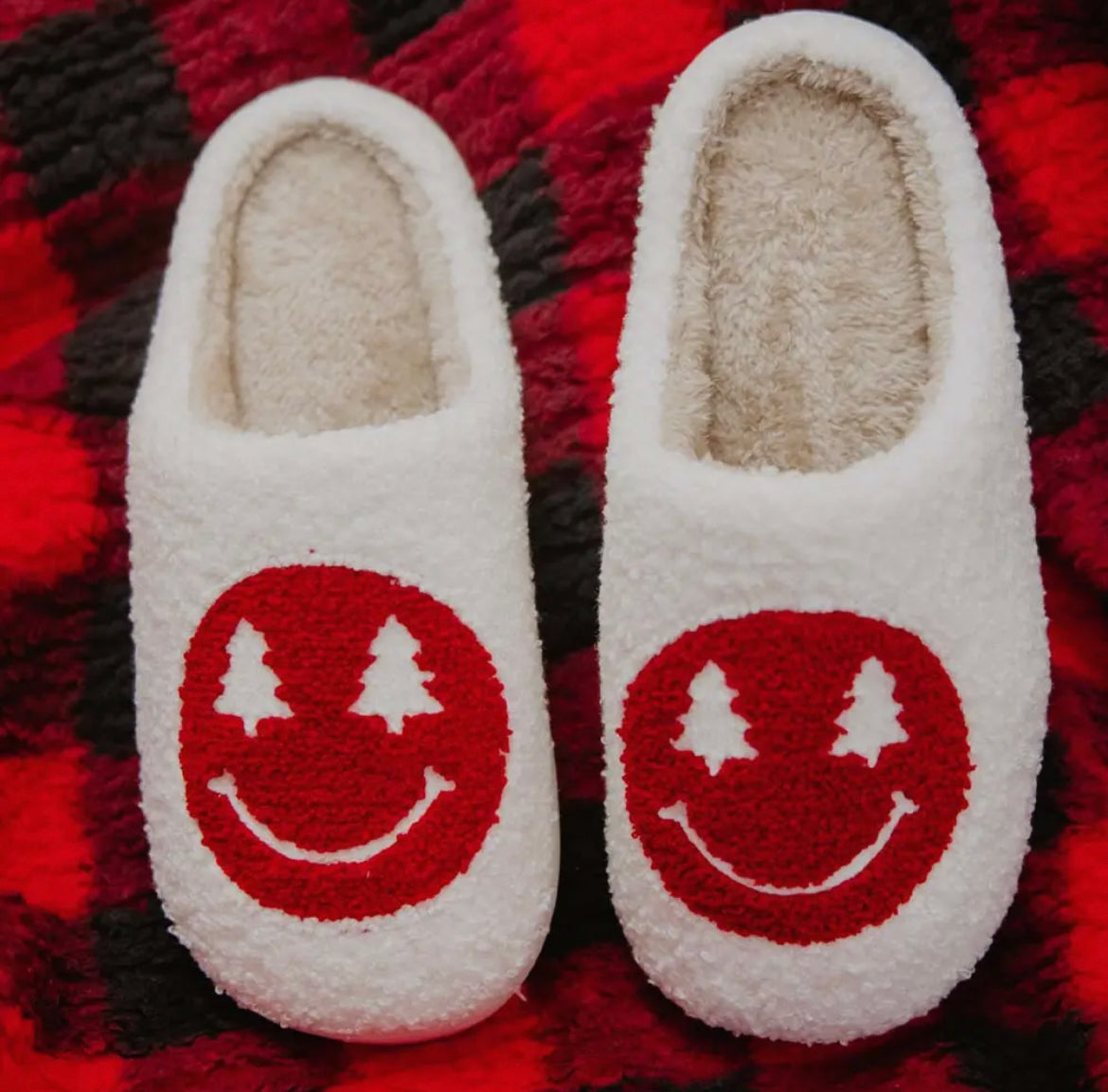 Christmas Tree Eyes Smiley Slippers