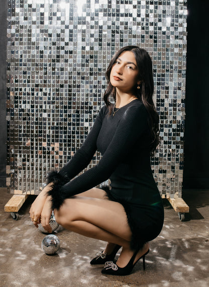 Iconic Faux Feather Ribbed Dress