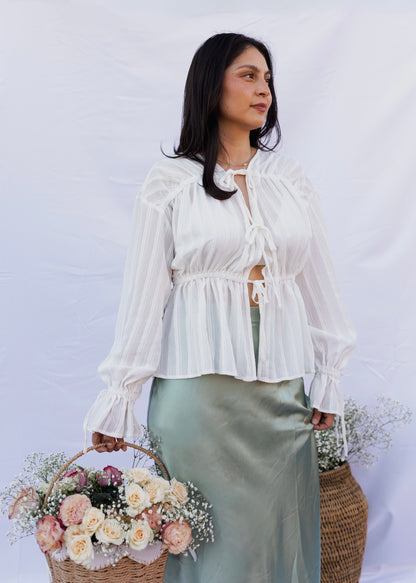Eloise - Woven Front Tie Blouse