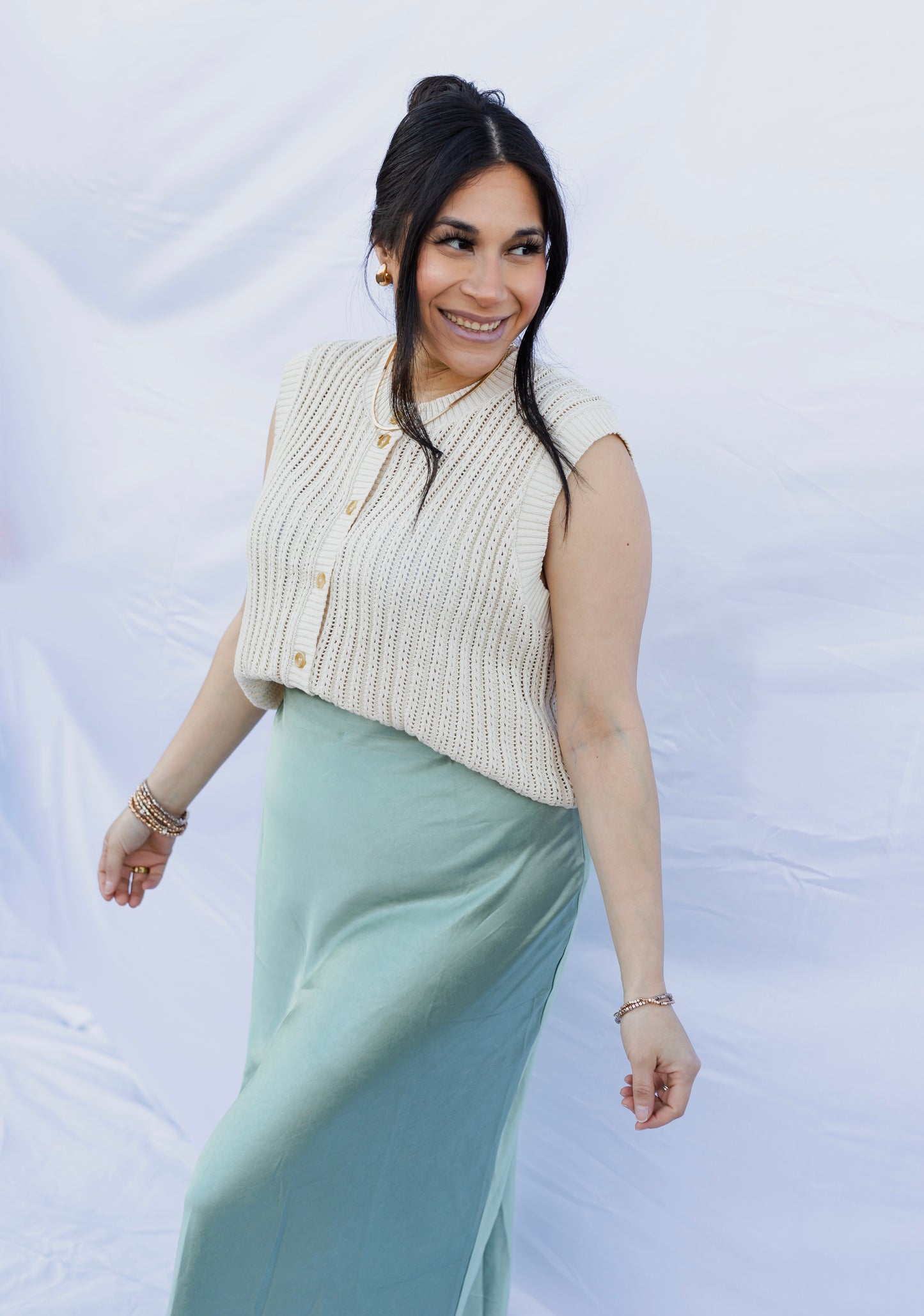 Clover - Sage Satin Midi Skirt