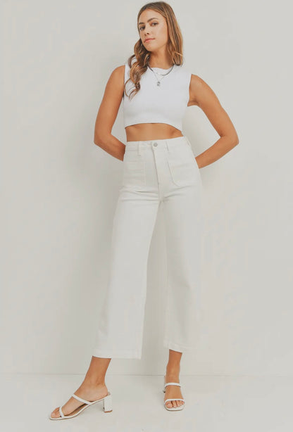 Penelope - Patch Pocket White Denim Jeans