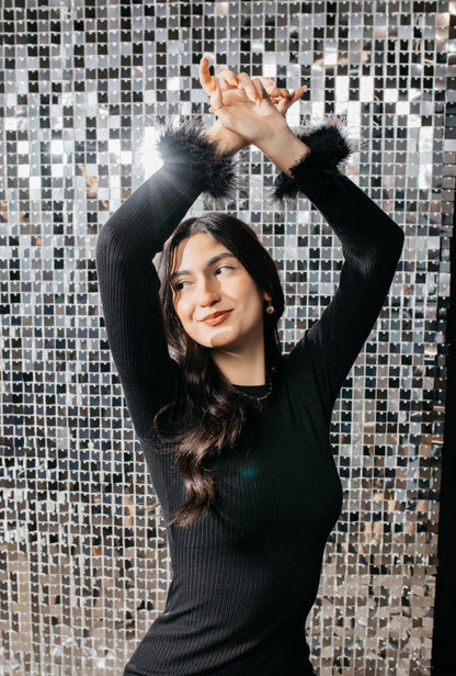 Iconic Faux Feather Ribbed Dress