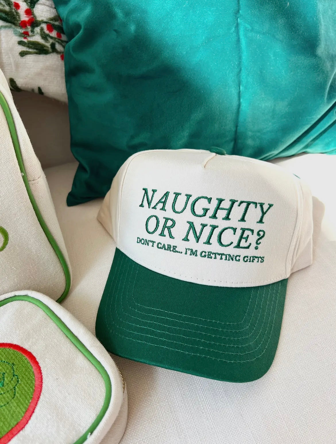 Naughty or Nice? Don't Care - Green Vintage Trucker Hat