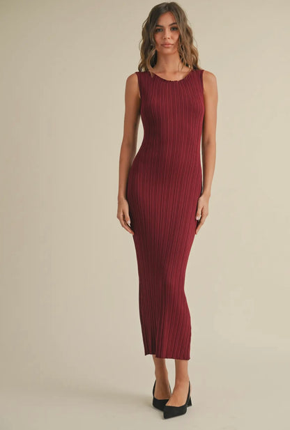 Merlot- Ribbed Midi Dress