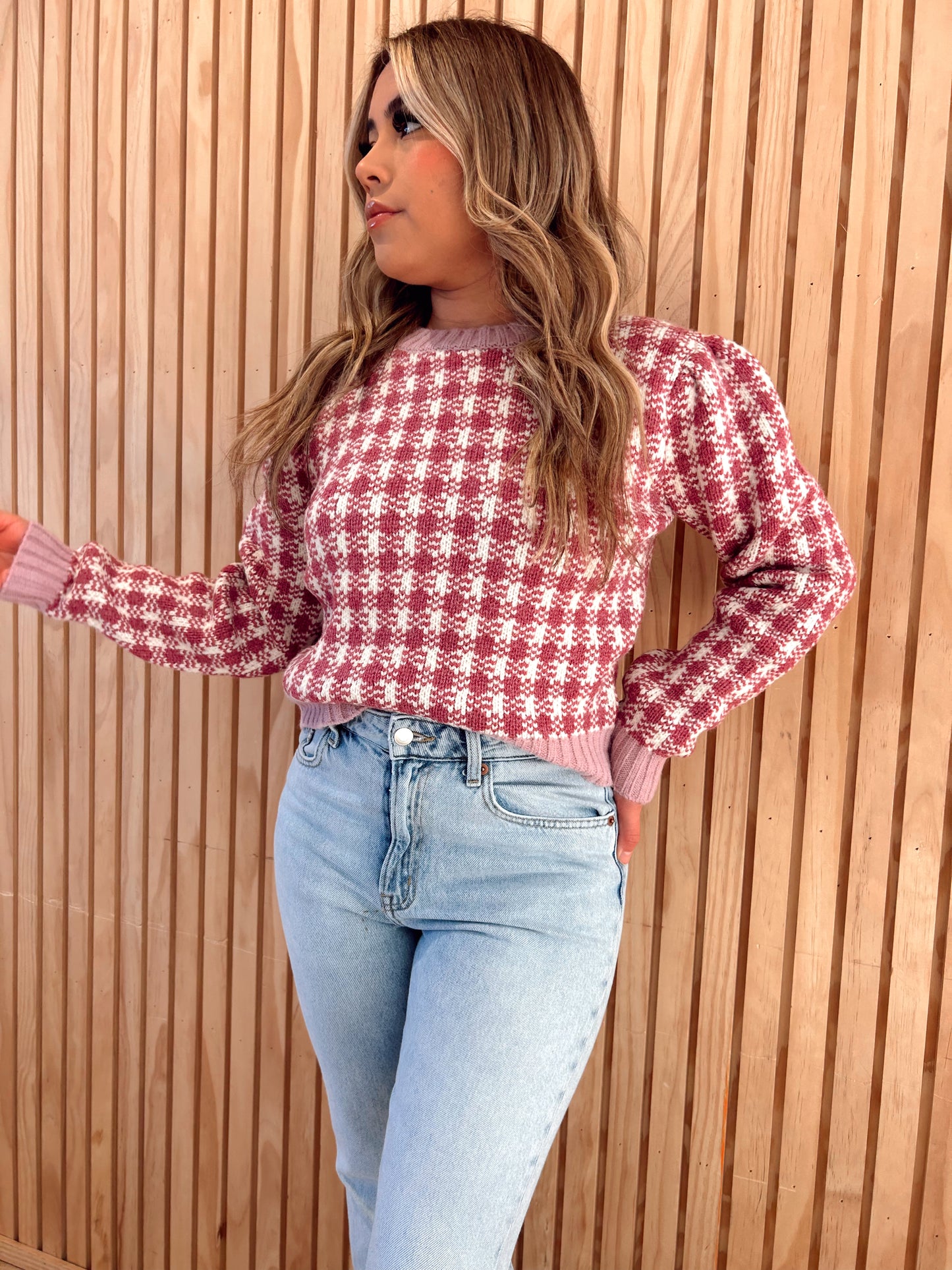 Love is in the air- checkered sweater