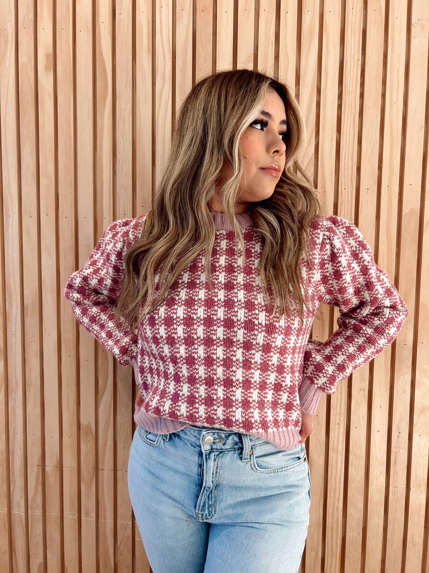Love is in the air- checkered sweater