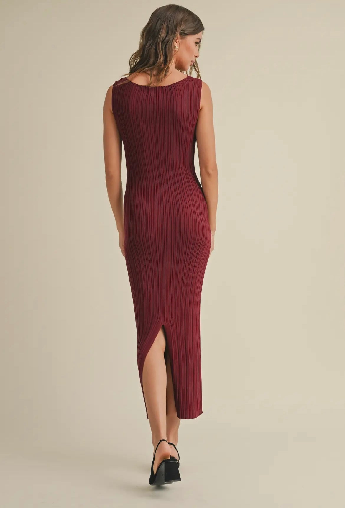 Merlot- Ribbed Midi Dress