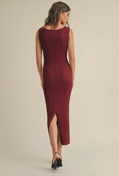 Merlot- Ribbed Midi Dress