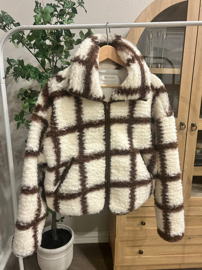 Checkered Fleece Zip Up Jacket