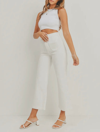 Penelope - Patch Pocket White Denim Jeans